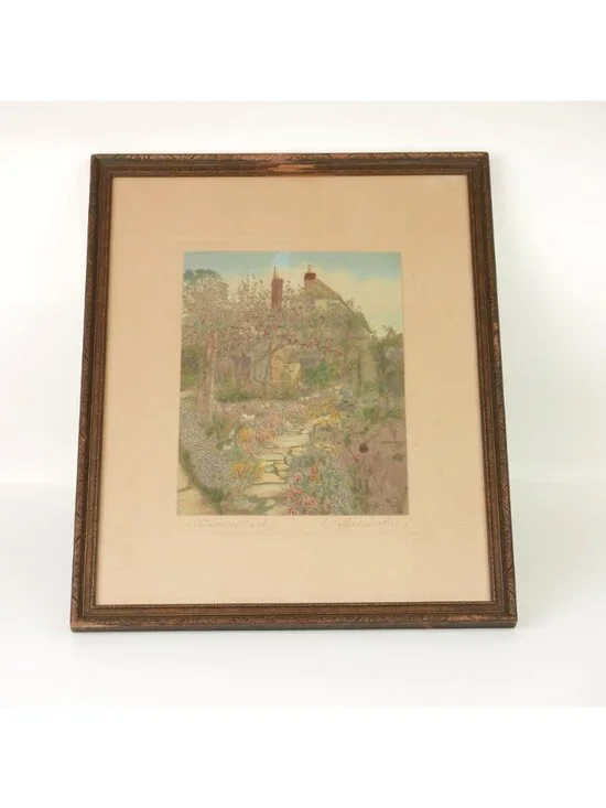 Wallace Nutting A Flowery Path Hand Colored Photograph Print Framed Antique