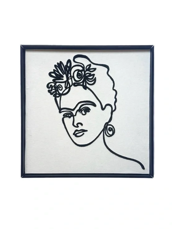 Vintage Black & White Frida Kahlo Crewel Needlepoint Framed Art