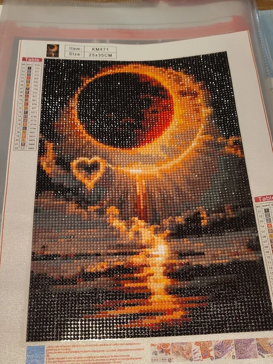 Sunset Eclipse Diamond Mosaic Wall Art - Orange & Black