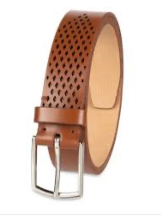 Cole Haan NWOT Men’s Washington Brown Perforated Leather Belt Nickel Buckle 34