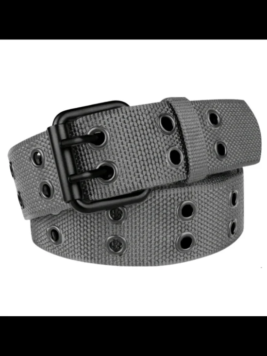 Classic Grey Double Grommet Nylon Web Belt, 120 CM, One Size Fits All