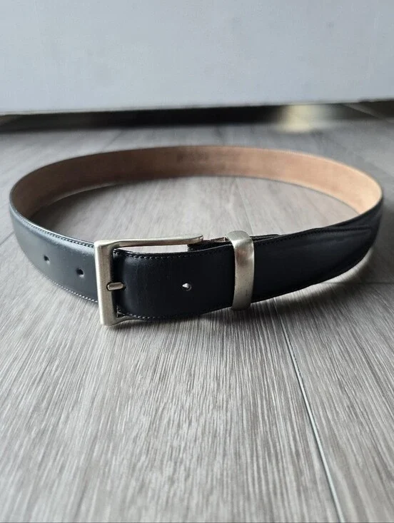 Country Road Mens Black Leather Belt Solid Brass Buckle Made in Italy 34/85