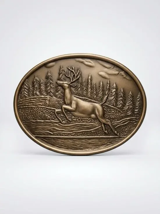 Vintage Mule Deer Oval Belt Buckle Metals Solid Brass Novelty Hunter Sports