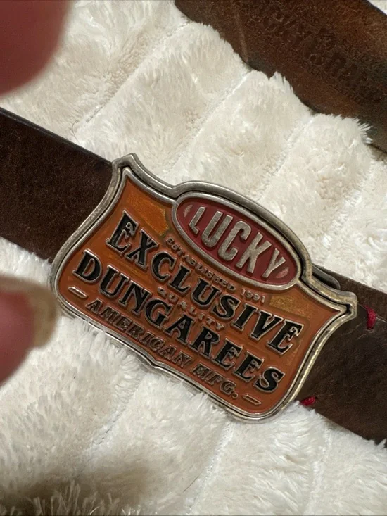 Lucky Brand Brown Leather Belt with Orange and Silver Buckle