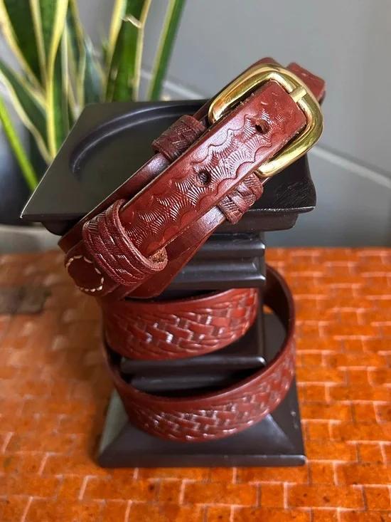 Triple K 536-38 Vintage Western Ranger Basketweave Leather Belt 38 USA Brass