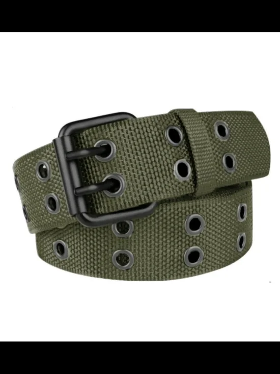 Classic Army Green Double Grommet Web Belt, 120 CM, One Size Fits All
