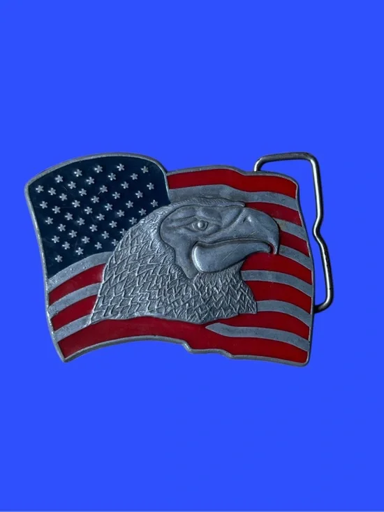 Vintage 70s Bald Eagle American Flag Belt Buckle