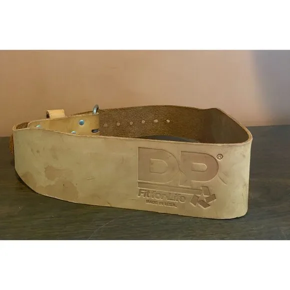 DP Fit  Vintage Tan Leather Weightlifting Belt Wide Embossed Bodybuilding