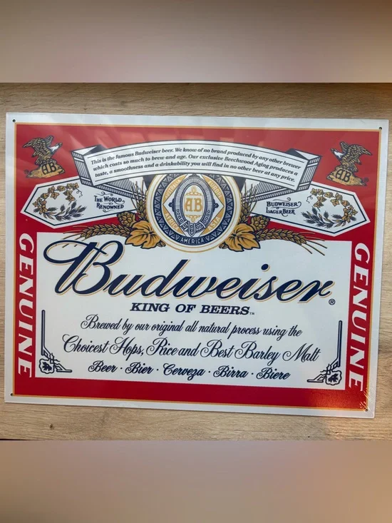 Budweiser Label Metal Sign. 12.5”x16” Vintage & Aged Design. Made in USA.