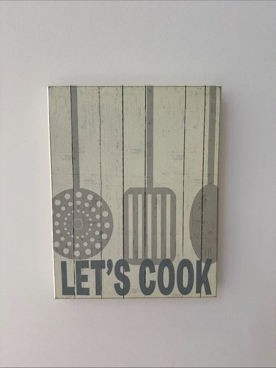 LETS COOK WOODEN WALL DECOR ART KITCHEN COOKING