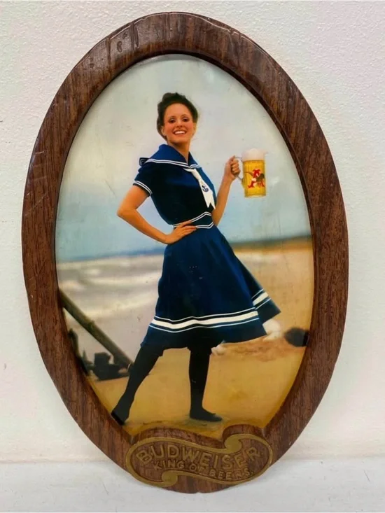 Vintage Budweiser Nautical Lady Oval Wall Art