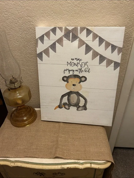 No More Monkeys Wall Art Canvas - Neutral Brown and Gray Nursery Decor