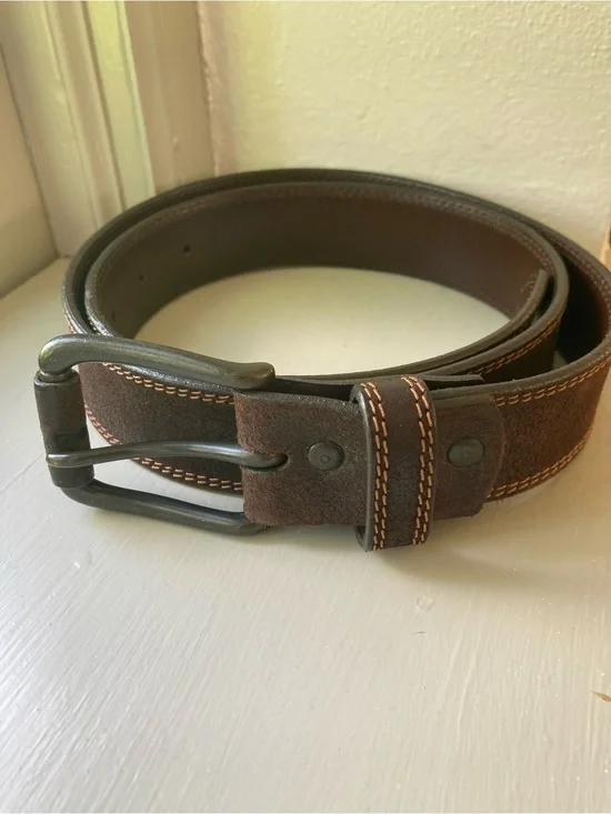 Johnston & Murphy Men's 38 Dark Brown Suede Belt - Contrast Stitch USA