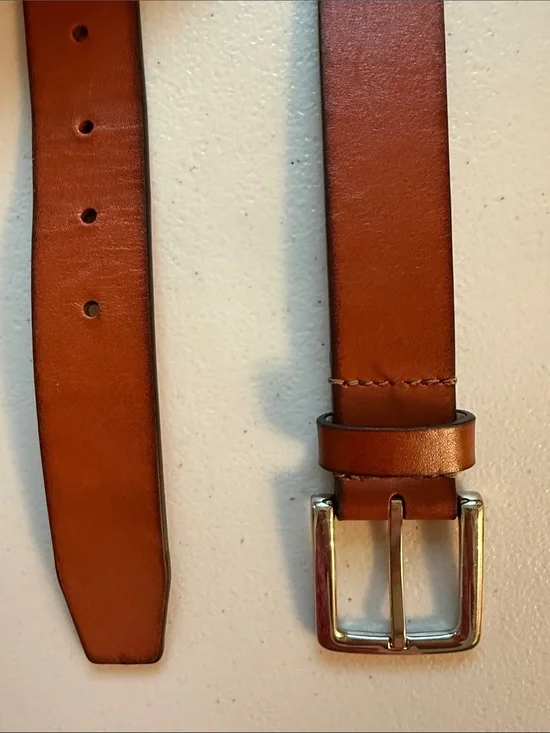 Cole Haan Brown Cognac Leather Belt with Silver Buckle size 36