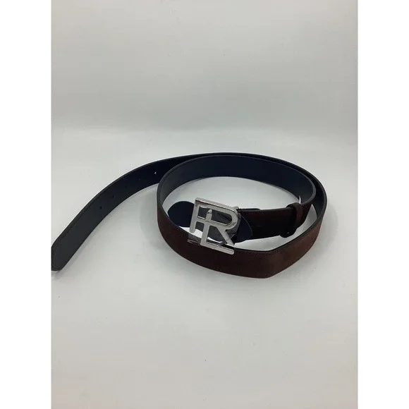 Ralph Lauren Purple Label Brown Calf Suede RL Buckle Belt Size 42 Made in Italy