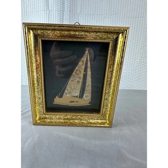 Vintage Steampunk Sailboat‎ Art Watch Parts Nautical Framed 7x6