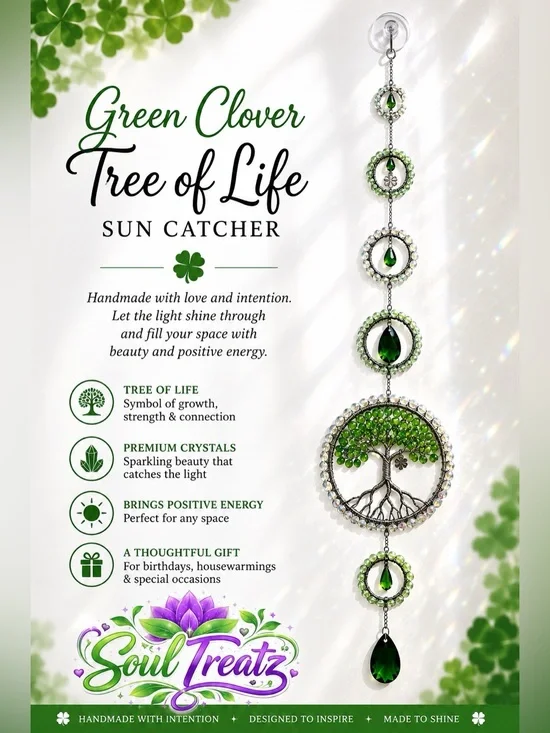 Soul Treatz Green Tree of Life Sun Catcher - Green Crystal Wall Decor
