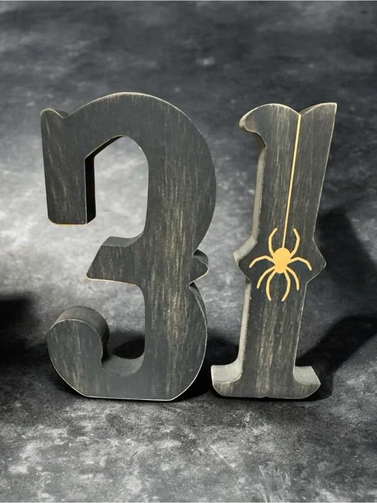 Black Wooden '31' Decorative Table Number with Gold Spider Accent