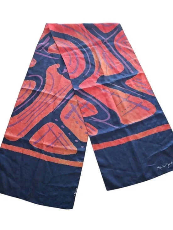 KARLA JORDAN Colorful SILK Scarf Purple Orange Abstract Print