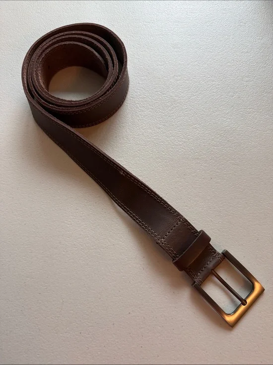 H&D Hide Drink Classic Men's Brown Leather Belt with Brushed Metal Buckle