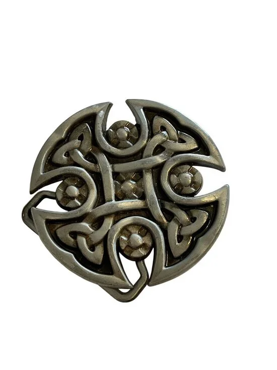 Celtic Cross Belt Buckle Irish Antique Knot Shield Brushed Silver 2.5