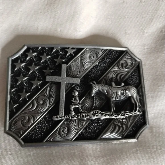 New American Flag Praying Cowboy And Horse Western Belt Buckle