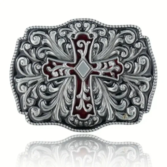 New Men's Red Enamel Cross Belt Buckle