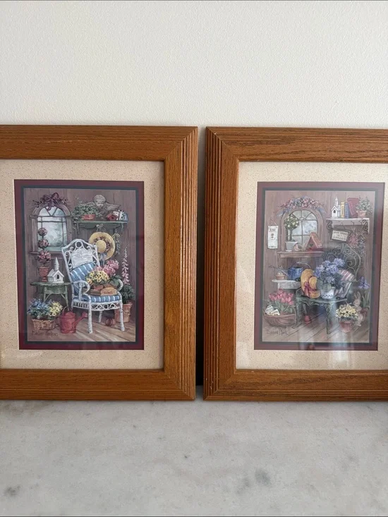 2 Vintage Home Interiors garden themed artwork by Barbara Mock