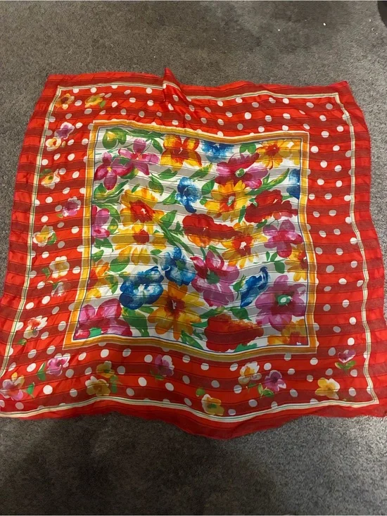 vintage Italian novelty silk scarf Foral with polkadots