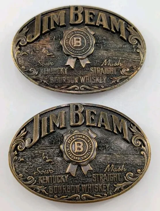 2 Vintage 1993 Jim Beam Whiskey Limited Edition Belt Buckle Solid Brass Kentucky