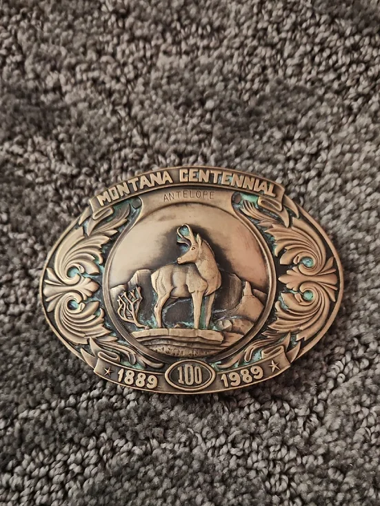 Montana Centennial Belt Buckle Antelope 1889-1989 #3358 Of 5000 Limited Edition