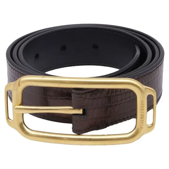 Tom Ford Croc-Effect Buckled Belt in Brown Leather