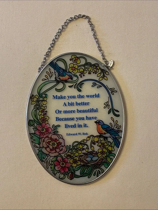 Floral Bluebird Inspirational Oval Wall Hanging - Blue