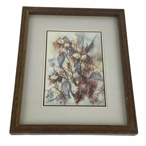 Abstract Floral Print Signed Carlberg Framed & Matted Wall Hanging‎ Art