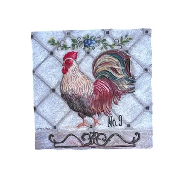 ROOSTERS‎ WALL Decor PLAQUE TILE By Jo Moulton No. 9 Resin Farmhouse Country