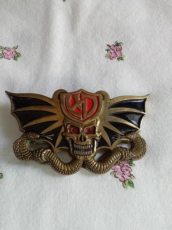 Vintage 1982 Baron Buckles Solid Brass Skull Bat Wings Snake Belt Buckle 6280