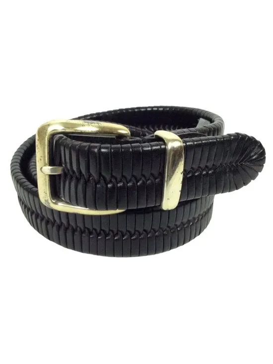 J Ferrar Mens Belt Size 36 Black Leather Lacing Silvertone Buckle Dress Church