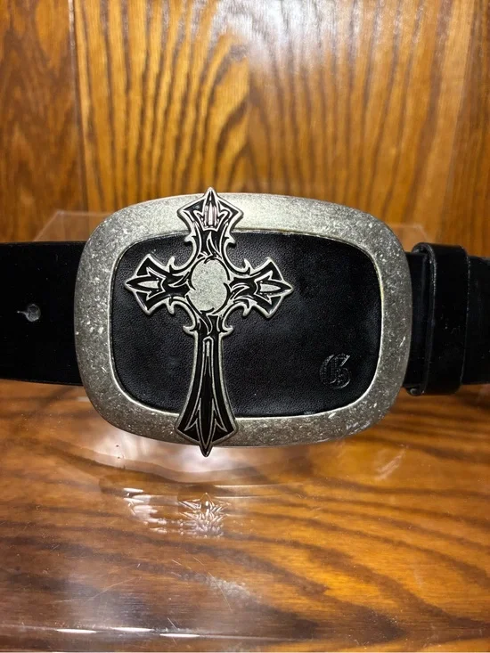Y2K G by Guess Cross Buckle Belt Black Faux Leather Men’s Size 32