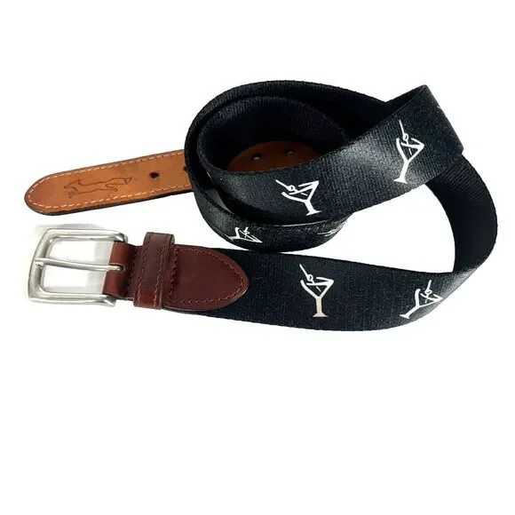 T B Phelps Belt 40 Navy Blue Martini Glass Olive Cocktail Bar Preppy Golf USA
