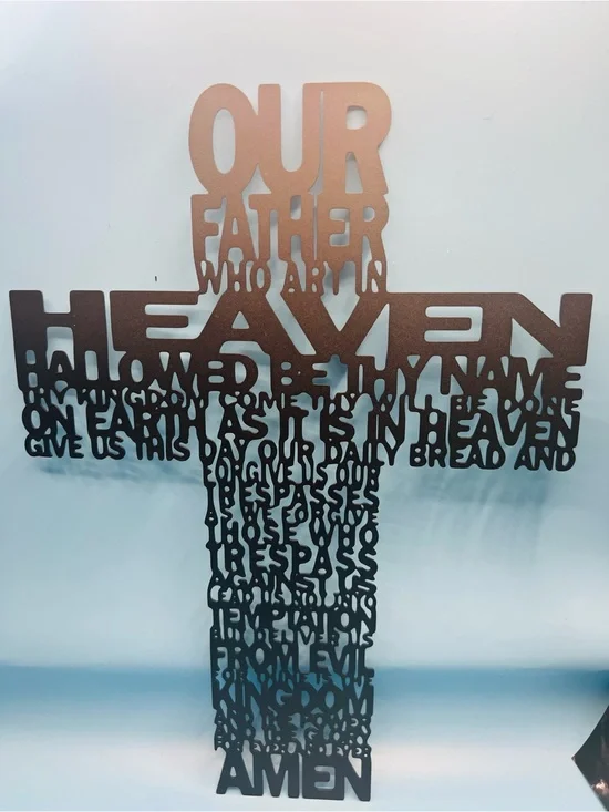Matte Black Metal The Lord's Prayer Wall Cross Decor Minimalist Cutout Sign 30cm