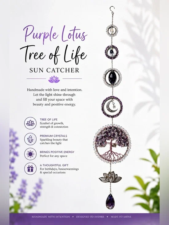 Purple Lotus Crystal Tree of Life Sun Catcher