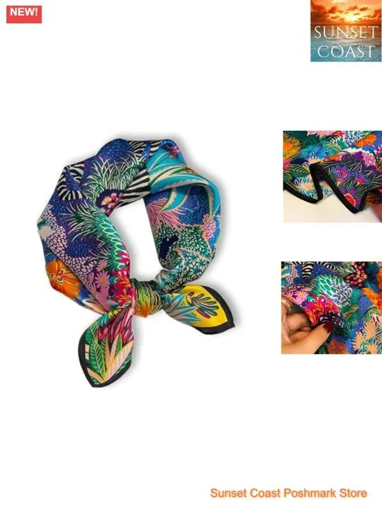 100% Mulberry Silk Neck Scarf 21x21 Lightweight Neckerchief Women Men