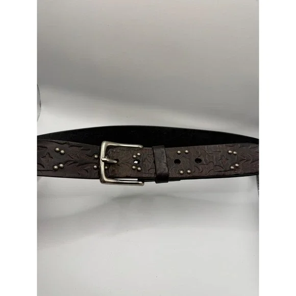 Honest by Brighton Belt Mens 34 Brown Excellent Embossed Studded Leather M70113