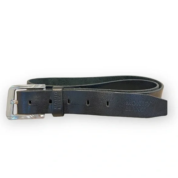MONT BLANC ; Black Leather Silver Buckle Belt Size 54 ;