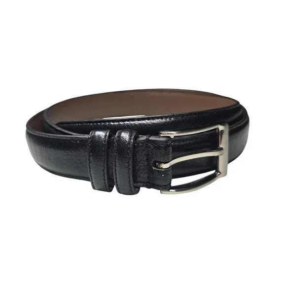 Mens Black Full Grain Leather Dress Belt Silver Buckle Size 32 WM-19802