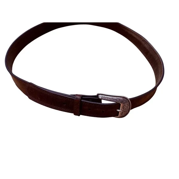 Ariat Mens Brown Leather Western Belt Engraved Silver Buckle 42