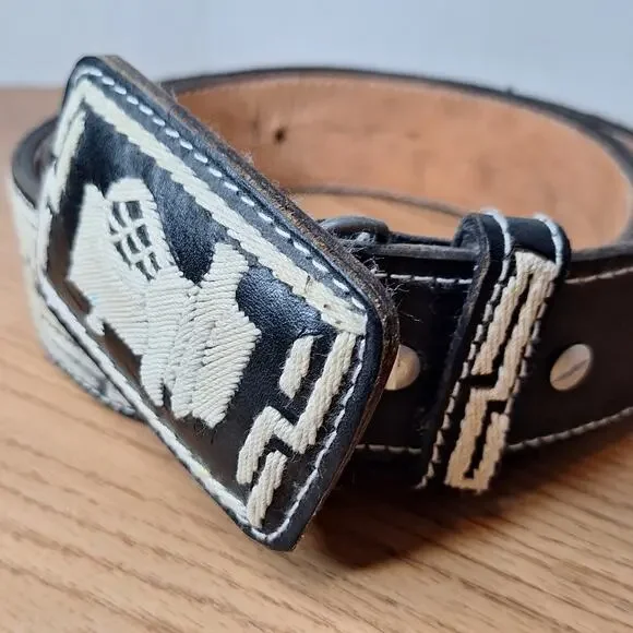 Authentic Handmade Mexican Cinto Piteado Belt Leather Rooster Gallo EUC Size 40