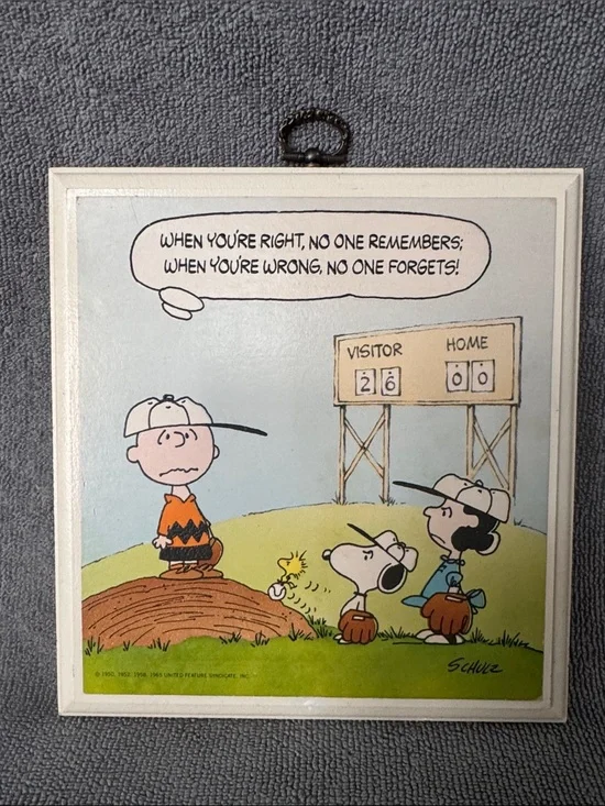Peanuts Charlie Brown Baseball Wall Plaque - White Frame