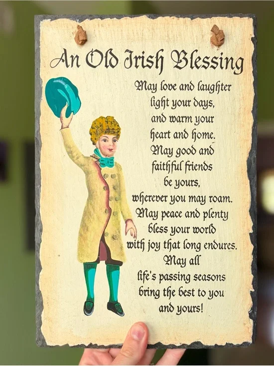 An Old Irish Blessing Wall Plaque - Cream with Teal Accents