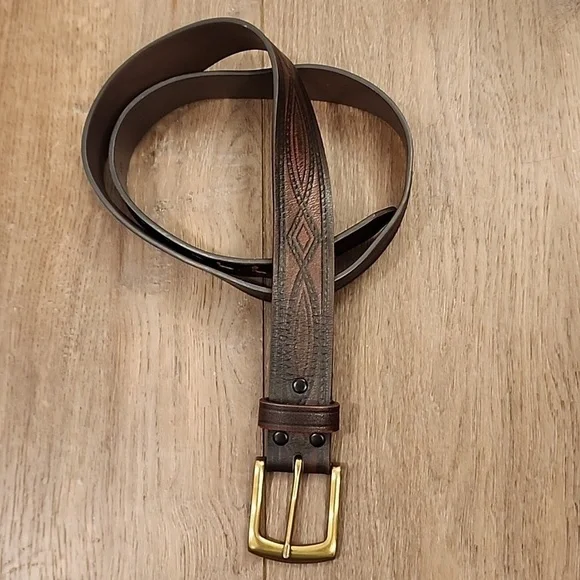 Wrangler Belt Genuine Leather Western Style Removable Buckle Stamped 38